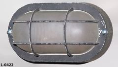 Light, oblong shape, wall mount, globe & guard, 8"w x 4 1/2" x 4"t, stock number L-0422