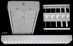 Light, 4' fluorescent, eggcrate, w/ (2) 4'l white plastic side panels, stock number L-0475