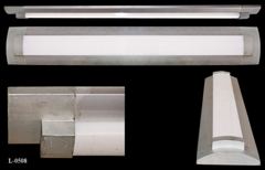 Light, 4' fluorescent, low-profile, silver frame w/ milk colored, stock number L-0508