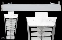 Light, 4' fluorescent, eggcrate, w/ attached metal side panel, (uses, stock number L-0529