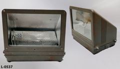 Light, flood, exterior, brown box, triangular sloped sides, 14"w x, stock number L-0537