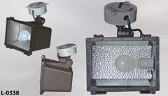Light, flood, incandescent, exterior, brown box w/ glass, on junction, stock number L-0538
