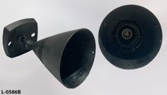 Light, black, cone shaped shade, metal, 6" diam x 9"t, on swivel arm, stock number L-0586b