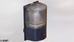 Light, exterior wall mount, rounded brown plastic box w/ ribbed, stock number L-0587