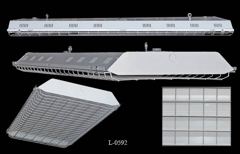 Light, 4' fluorescent, hooded, lightweight, w/ white cage, white, stock number L-0592