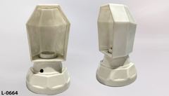 Light, wall mount, 5"dia ceramic base w/ milk glass shade, 9"d, stock number L-0664