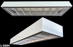 Light, 4' fluorescent, flush mount metal box, w/ 46"w x 10"d, stock number L-0684