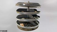 Parts carousel, table top, grey metal, 4 tier, 17'' diam x 18''t, stock number P-0026b