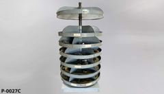 Parts carousel, floor stand, grey metal, on wooden castered base, 7, stock number P-0027c