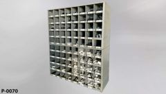 Parts organizer, 80 cubby holes, grey metal, 35½"w x 12"d x 43½"t, stock number P-0070