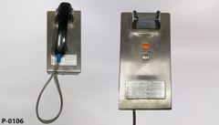 Inmate phone, stainless steel body w/ cord and black phone, stock number P-0106