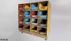 Mobile Parts Bin Organizer, 49"w x 31"d x 52.5"t, Single-Sided, W/ 16, stock number P-0110