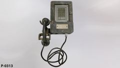 Phone, electronic system command set, black mock up w/ period cradle, stock number P-0313