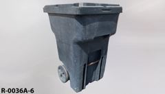 Recycling/Trash bin, black plastic, flip top, w/ 2 casters, heavy, stock number R-0036a-6