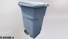 Recycling/Trash bin, grey plastic, flip top, w/ 2 casters, light, stock number R-0036b-4