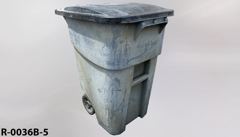 Recycling/Trash bin, grey plastic, black flip top, w/ 2 casters, stock number R-0036b-5