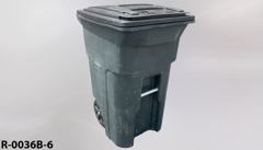 Recycling/Trash bin, speckled green plastic, black flip top, w/ 2, stock number R-0036b-6
