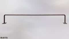 Rail, metal, 2" diam pipe, 168"w x 25"t, w/ (2) 8" sq. feet, stock number R-0173