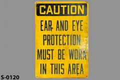 Sign-Caution Eye And Ear Protection Must Be Worn..., ylw/black, stock number S-0120