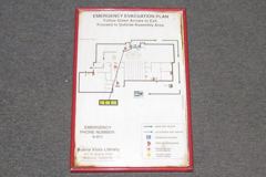 Sign-Emergency Evacuation Plan, in red frame, w/ plastic, 11"w x 17"t, stock number S-0126