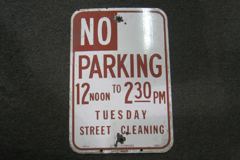 Sign-No parking 12:00 noon to 2:30 PM Tuesday Street Cleaning, metal, stock number S-0139t