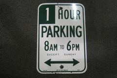 Sign-1 Hour Parking 8:00 AM to 6:00 PM..., green/white, metal, 12"w x, stock number S-0140