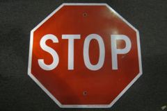 Sign-Stop, metal, white/red, octagonal, 25" x 25", stock number S-0180