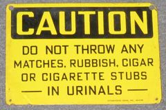 Sign-Caution do not throw any matches...in urinal, stock number S-0226
