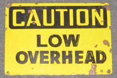 Sign-Caution low over head, metal, black/yellow, 10"w x 7"t, stock number S-0228