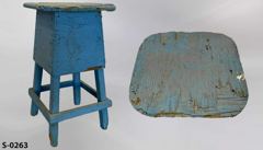 Stool, blue wood, 16" square seat, 28"t, stock number S-0263