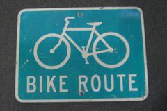 Sign-Bike route, metal, white/green, 24"w x 18"t, stock number S-0270