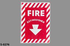 Sign "Fire Extinguisher" w/ arrow pointing down, protruding wall, stock number S-0276