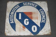 Sign-Automotive service council - IGO, period, metal, blue/red/wht, stock number S-0302