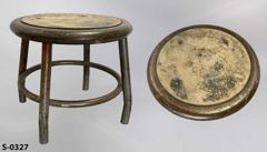 Stool, metal, small, brown w/ tan center, 13"dia x 12"t, stock number S-0327