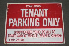 Sign-Tow Away Tenant Parking Only Unauthorized Vehicles Will Be Towed, stock number S-0353