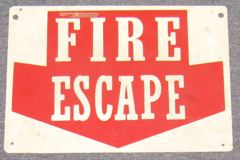 Sign-Fire Escape v, plastic, red/wht, 14"w x 10"t, stock number S-0361