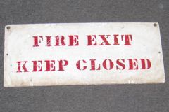 Sign-Fire Exit Keep Closed, red/white, metal, 22"w x 9"t, stock number S-0423