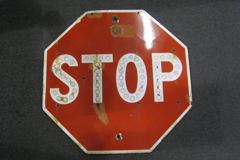 Sign-STOP - period, metal, w/ reflectors in letters, red, octagon, stock number S-0437
