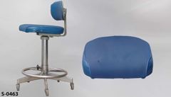 Stool, metal frame, 16"w x 16"d blue vinyl/fabric seat/back, swivel, stock number S-0463