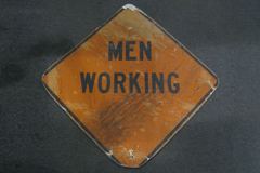 Sign-Men Working, orange/blk plastic, 41"w x 41"t (30" x 30" square), stock number S-0483