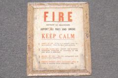 Sign-Fire Keep Calm, wood frame/glass, instructions & procedures in, stock number S-0499