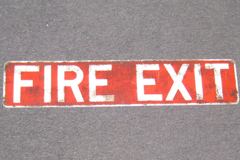 Sign-Fire Exit, metal, white/red, 24"w x 5"t, stock number S-0509