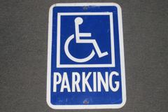 Sign-PARKING w/ symbol of disabled person, metal, white/blue, 12"w x, stock number S-0516