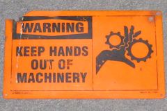 Sign-Warning Keep Hands Out Of Machinery, blk/orange plastic, 11"w x, stock number S-0540