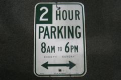 Sign-2 Hour Parking 8am TO 6pm Except Sunday, green/wht, metal, 12"w, stock number S-0569