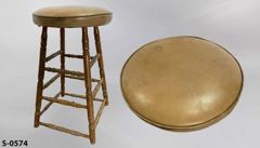 Stool, wood turned legs w/ 15"dia beige padded seat, 26"t, stock number S-0574