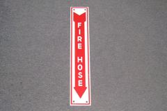 Sign-Fire Hose V, plastic, red/white, 5"w x 24"t, stock number S-0584
