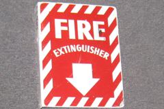 Sign-Fire Extinguisher, 2-sided, wallmount, metal, red/white, 12"w x, stock number S-0587