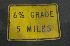 Sign-6% GRADE - 5 MILES, metal, black/yellow, 24"w x 18"t, stock number S-0603
