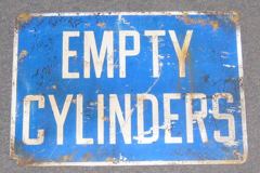 Sign-Empty Cylinders, blue/wht metal, 14"w x 10"t, stock number S-0623